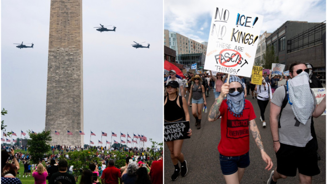 parada militara si proteste in washington in ziua comemorarii de 250 de ani a armatei americane
