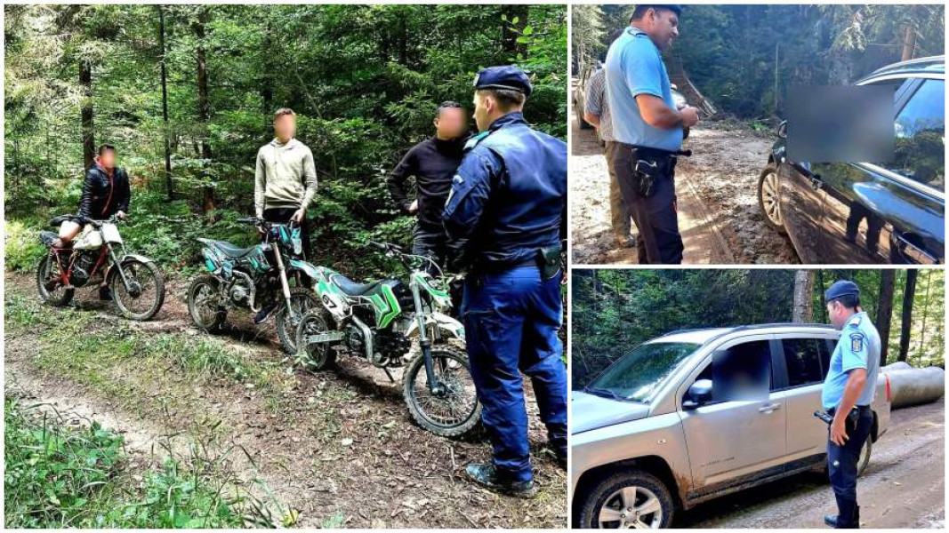 Distracție ilegală la un „team buliding”. Peste zece persoane, amendate cu până la 5.000 de lei pentru că au intrat în păduri cu autoturisme, ATV-uri sau motociclete