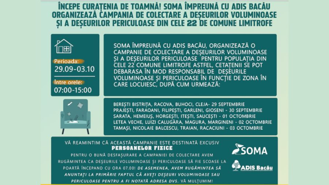 Campanie de colectare a deșeurilor voluminoase și periculoase în comunele din jurul Bacăului