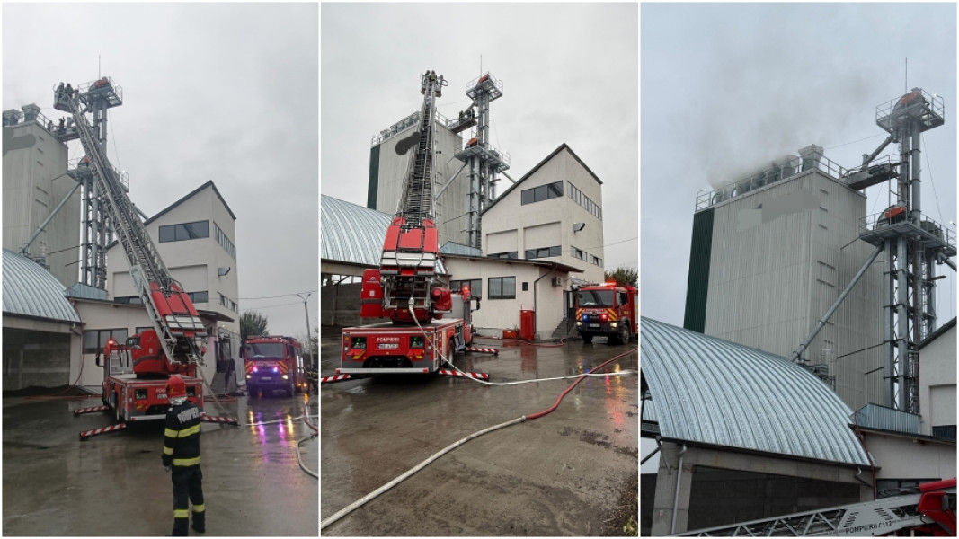 Incendiu la o instalație de uscare cereale în Onești, pompierii intervind