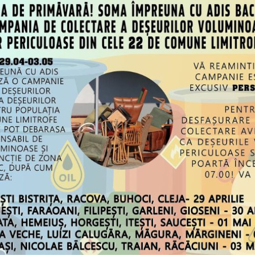 SOMA Bacău și ADIS organizează campania de colectare a deșeurilor voluminoase și a deșeurilor periculoase din cele 22 de comune învecinate