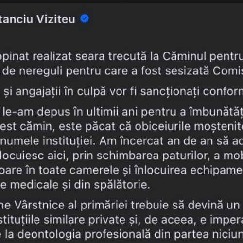 Culmea campaniei! Viziteu se laudă cu lupta anticorupție și investițiile de la Căminul de bătrâni, deși conducerea e urmărită penal de DNA pentru achiziții la prețuri umflate